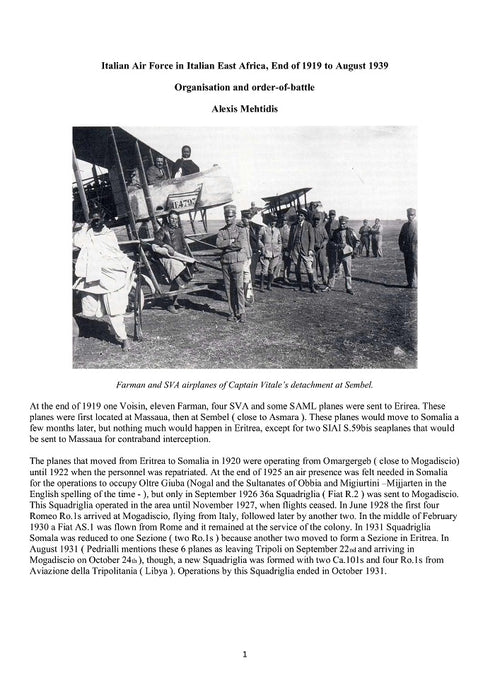 Mehtidis Alexis - Italian Air Force in Italian East Africa – 1919-1939 (ebook)