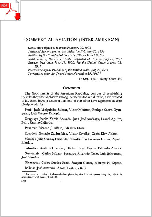 Habana 1928 - Convención Interamericana sobre la Aviación Comercial  (ebook)