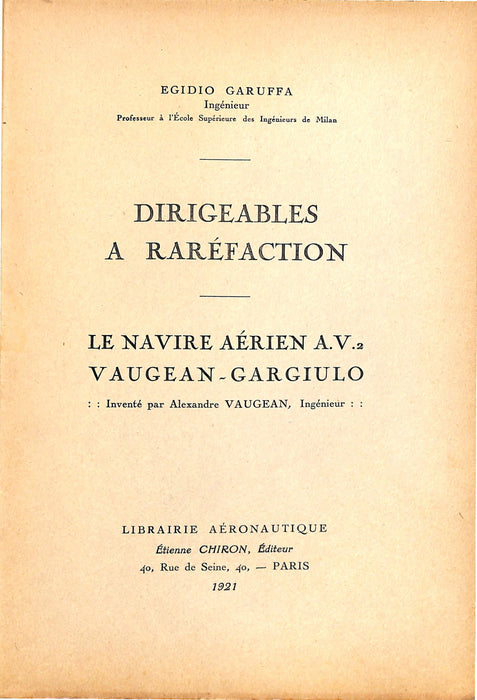 Garuffa, Egidio - Le Dirigeable à raréfaction (1921)