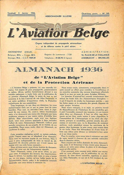 Almanach de l'aviation belge 1936 - Альманах бельгийской авиации и охраны воздушного пространства