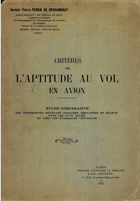 Perrin de Brichambaut, Pierre - 飛行機の飛行体力の基準 1921