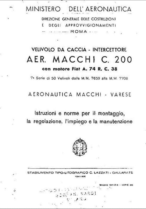 Aeronautica Macchi C.200 с двигателем Fiat A74 - Руководство по эксплуатации самолета  (1941)